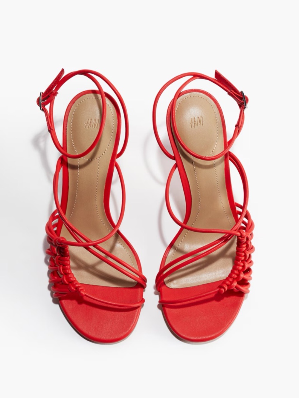 H&M Red Knotted Strappy Heeled Sandals